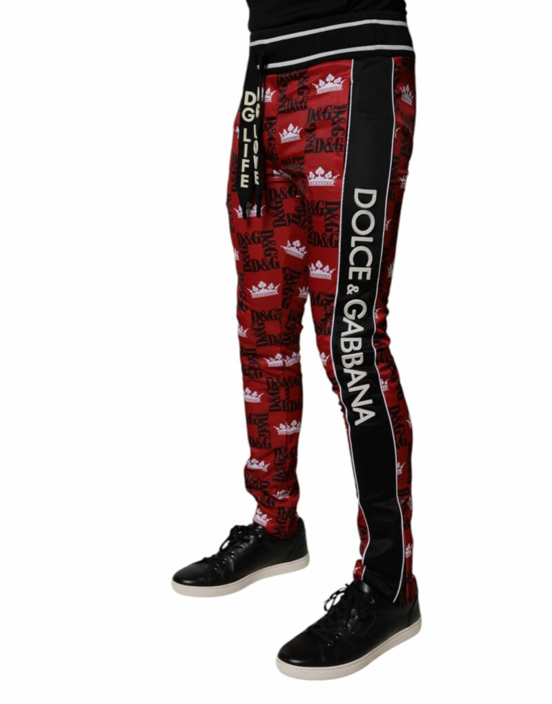 Dolce & Gabbana Red Crown Logo Monogram Men Sweatpants Pants - Image 3