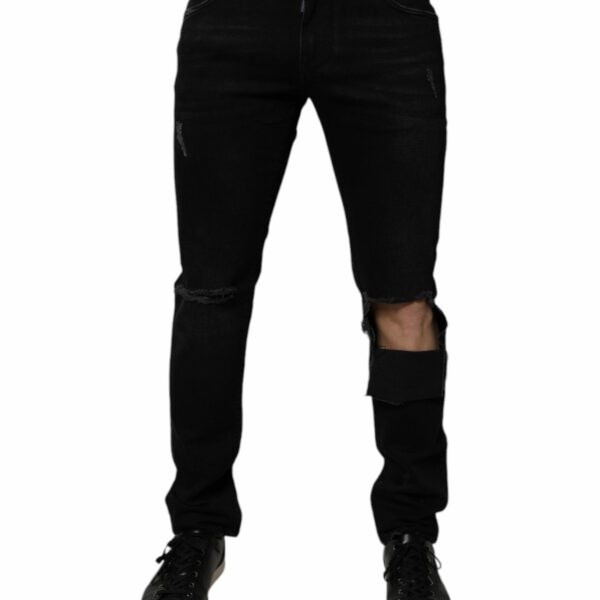 Dolce & Gabbana Black Ripped Cotton Skinny Men Denim Jeans