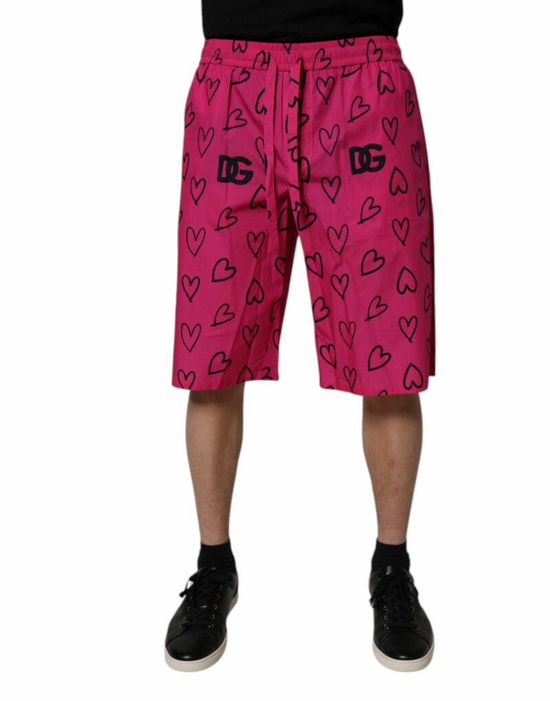 Dolce & Gabbana Pink Cotton Heart Print Bermuda Shorts - Image 2