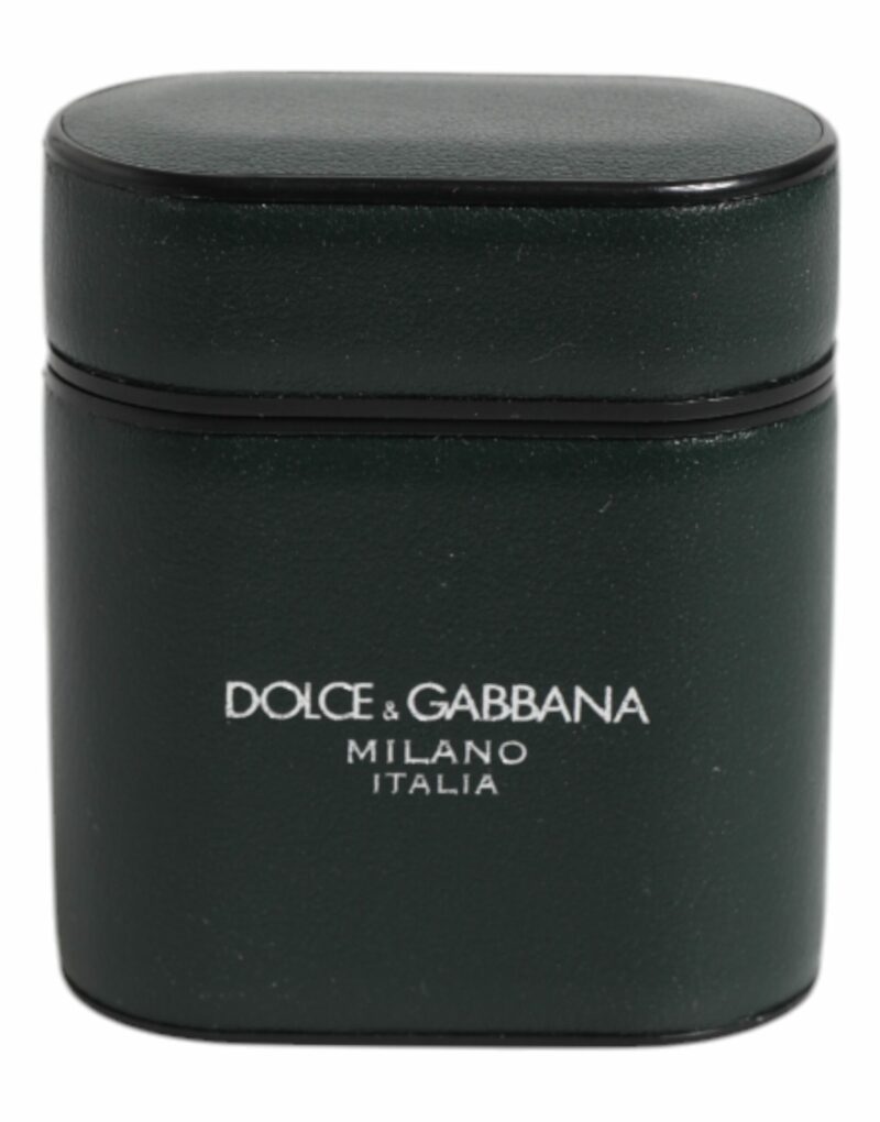 Dolce & Gabbana Black Calfskin Leather Logo Print Flip Holder Airpods Case - Image 2