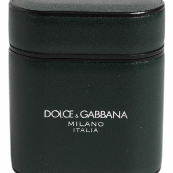 Dolce & Gabbana Black Calfskin Leather Logo Print Flip Holder Airpods Case