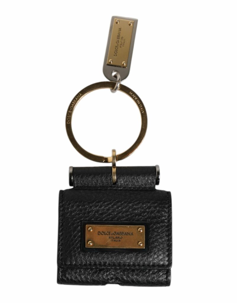 Dolce & Gabbana Black Leather Strap Gold Metal Logo Plaque Airpods Case - Image 2