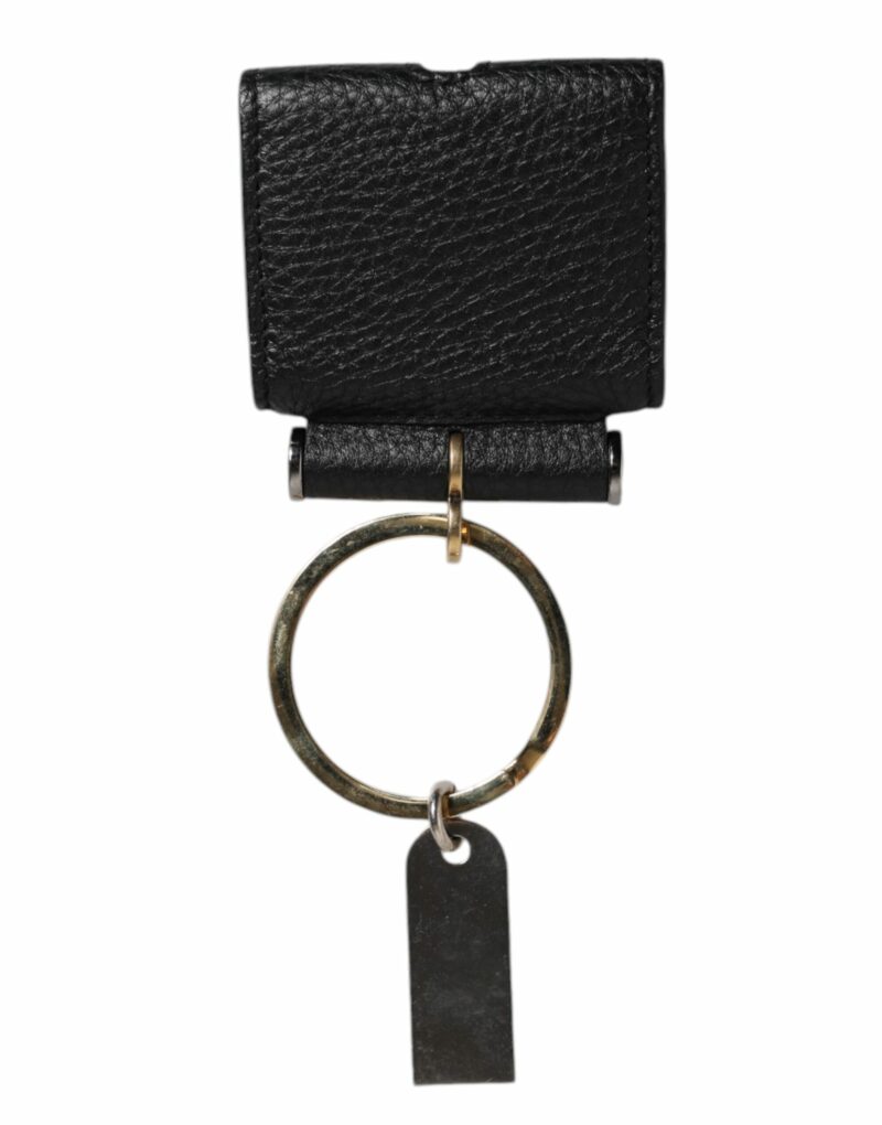Dolce & Gabbana Black Leather Strap Gold Metal Logo Plaque Airpods Case - Image 5