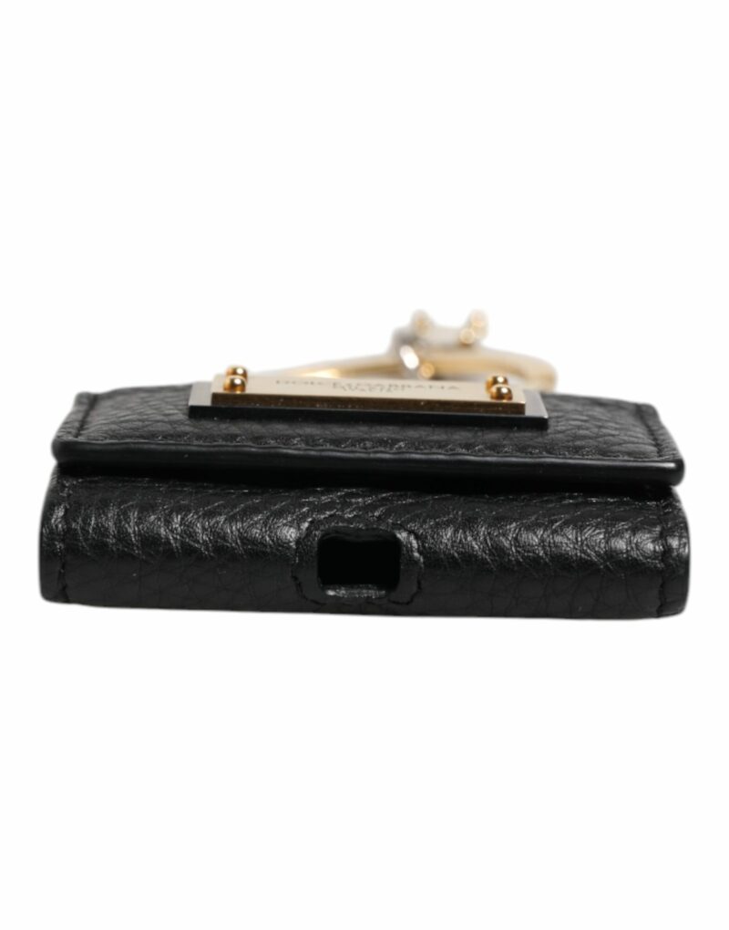 Dolce & Gabbana Black Leather Strap Gold Metal Logo Plaque Airpods Case - Image 7