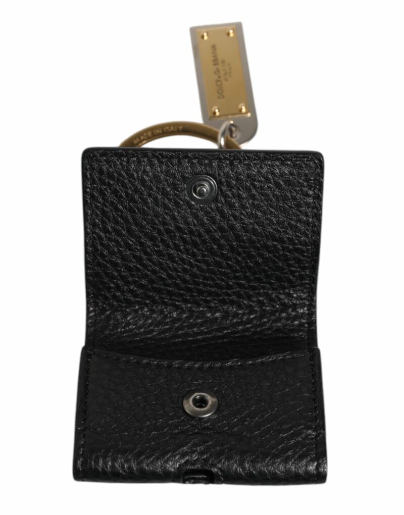 Dolce & Gabbana Black Leather Strap Gold Metal Logo Plaque Airpods Case - Image 8