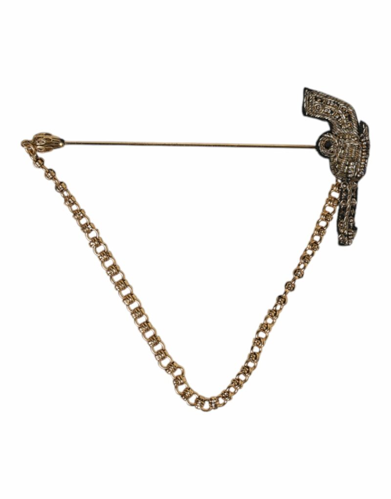 Dolce & Gabbana Black Gold Brass Copper Revolver Brooch Lapel Pin - Image 2