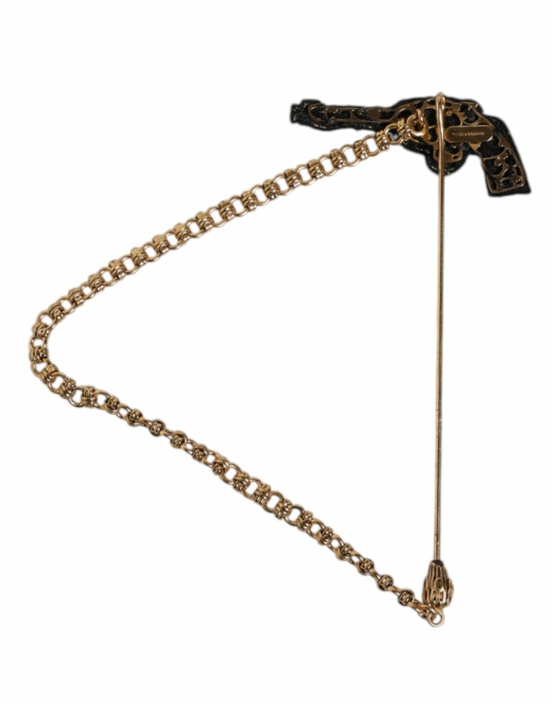Dolce & Gabbana Black Gold Brass Copper Revolver Brooch Lapel Pin - Image 3