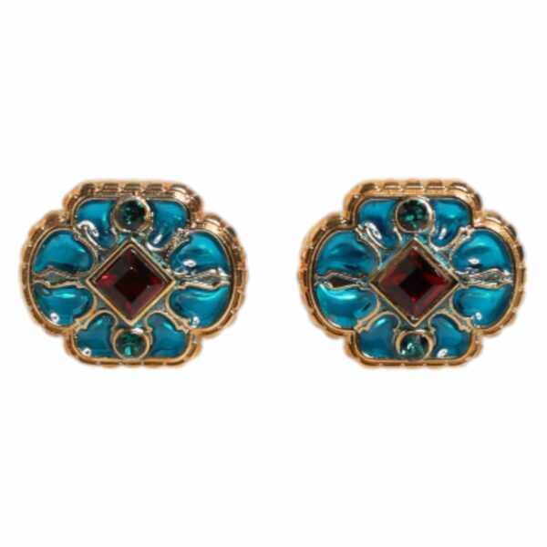 Dolce & Gabbana Gold Brass Blue Enameled Flower Cufflink