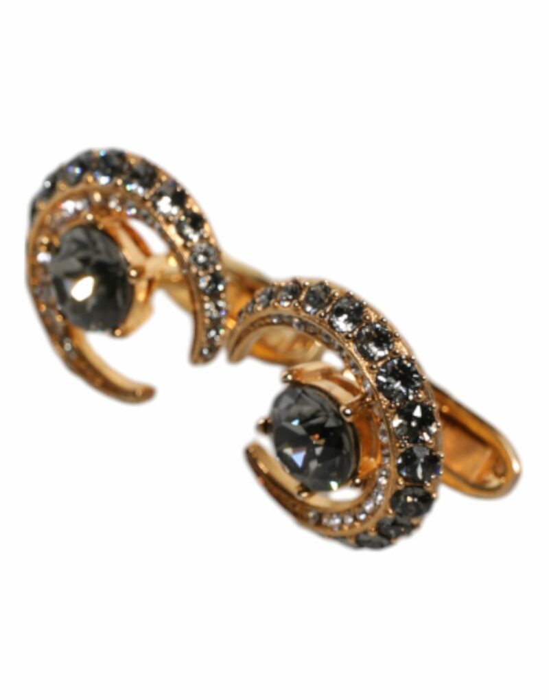 Dolce & Gabbana Brass Gold Black Crystal Luna Cufflink - Image 4