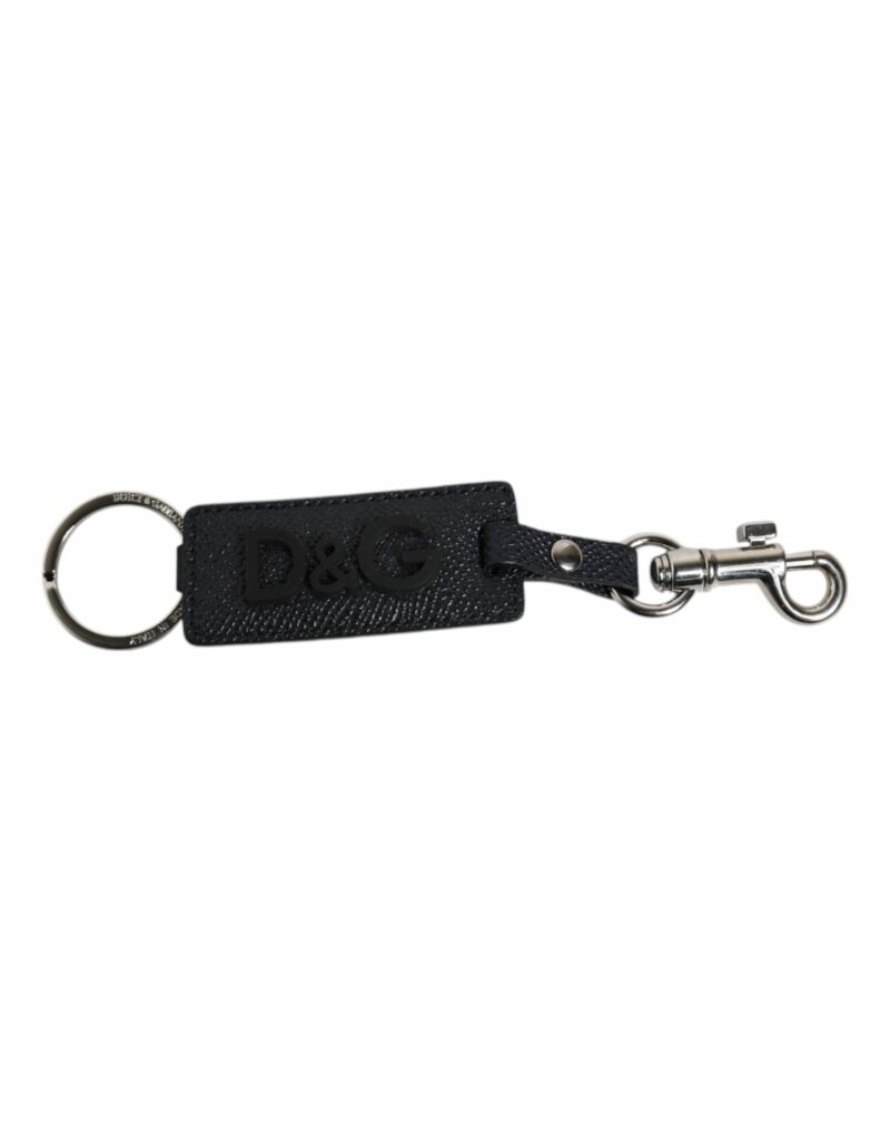 Dolce & Gabbana Blue Calf Leather DG Logo Silver Brass Keyring Keychain - Image 2
