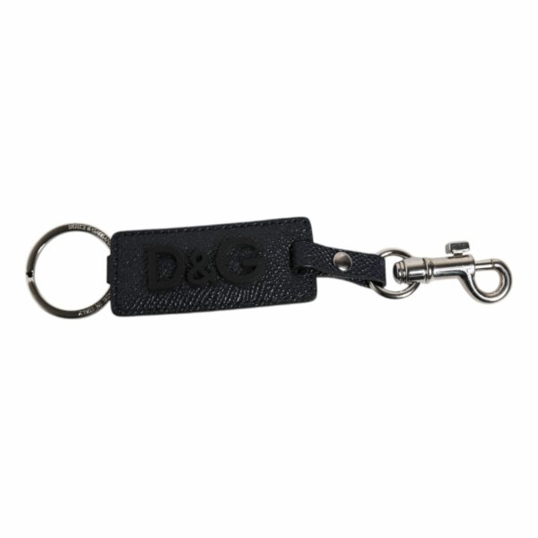 Dolce & Gabbana Blue Calf Leather DG Logo Silver Brass Keyring Keychain