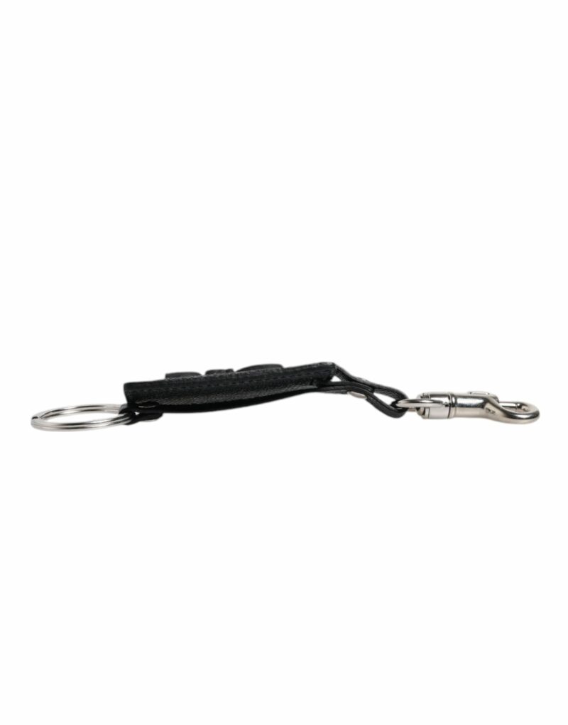 Dolce & Gabbana Blue Calf Leather DG Logo Silver Brass Keyring Keychain - Image 3