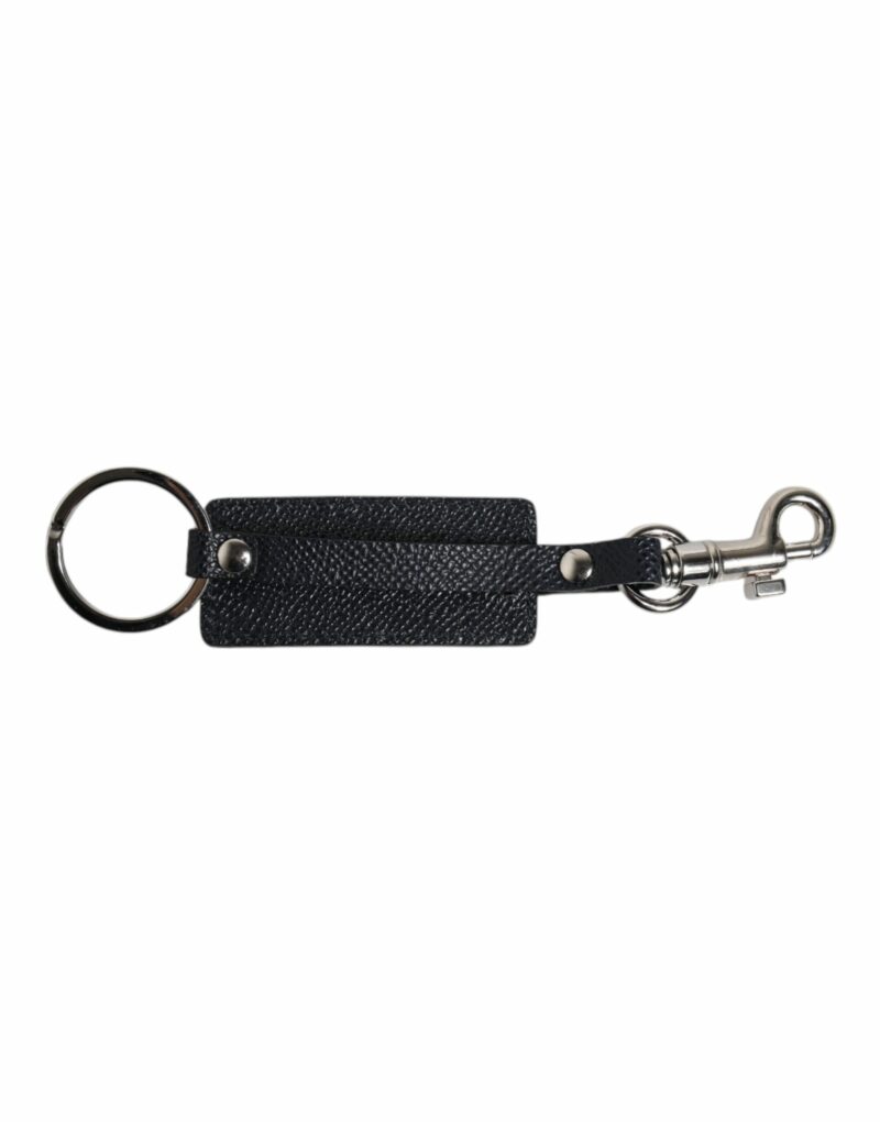 Dolce & Gabbana Blue Calf Leather DG Logo Silver Brass Keyring Keychain - Image 4