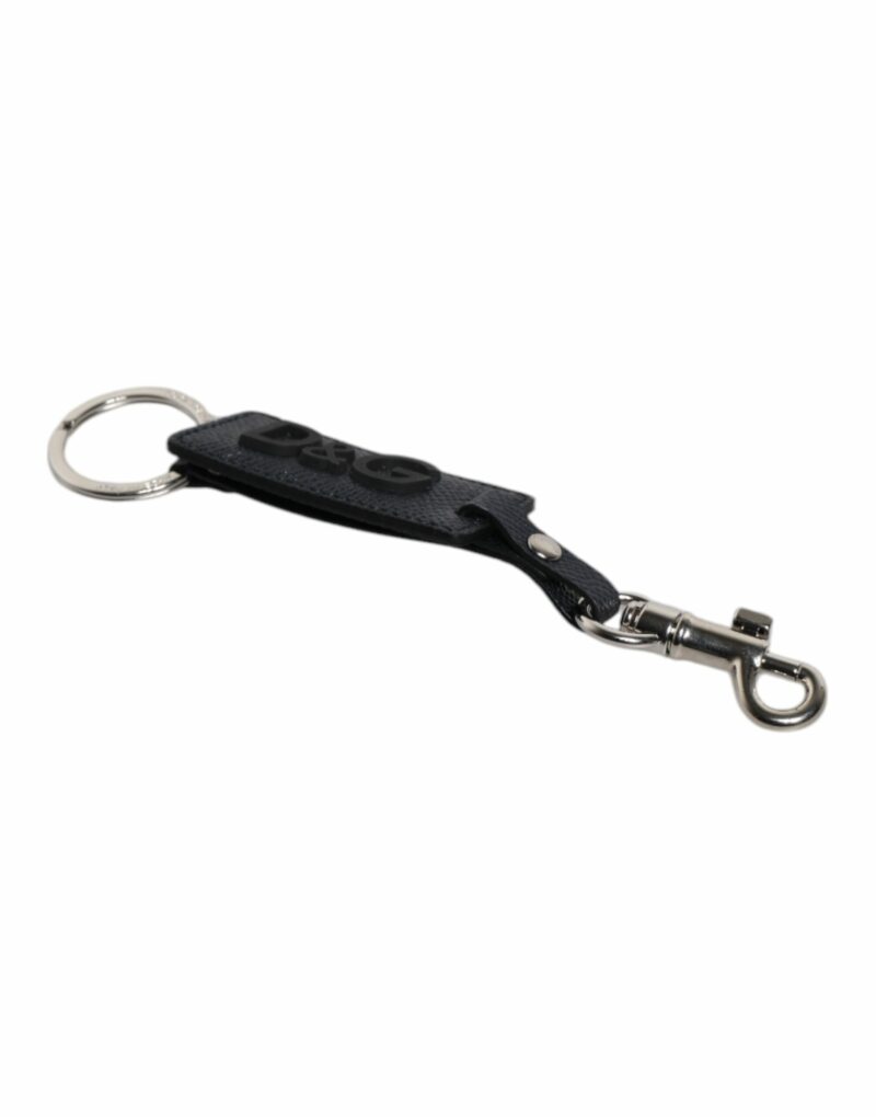 Dolce & Gabbana Blue Calf Leather DG Logo Silver Brass Keyring Keychain - Image 5