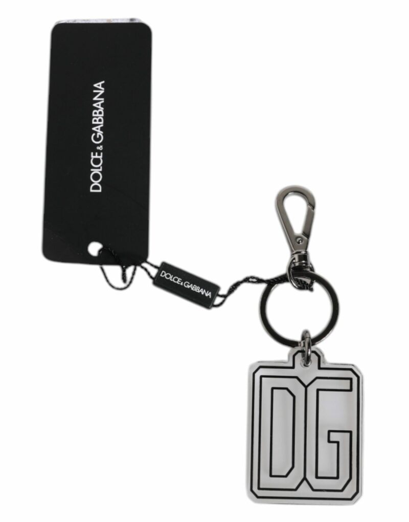 Dolce & Gabbana Gray Black DG Rubber Logo Silver Men's Keychain Keyring - Image 2