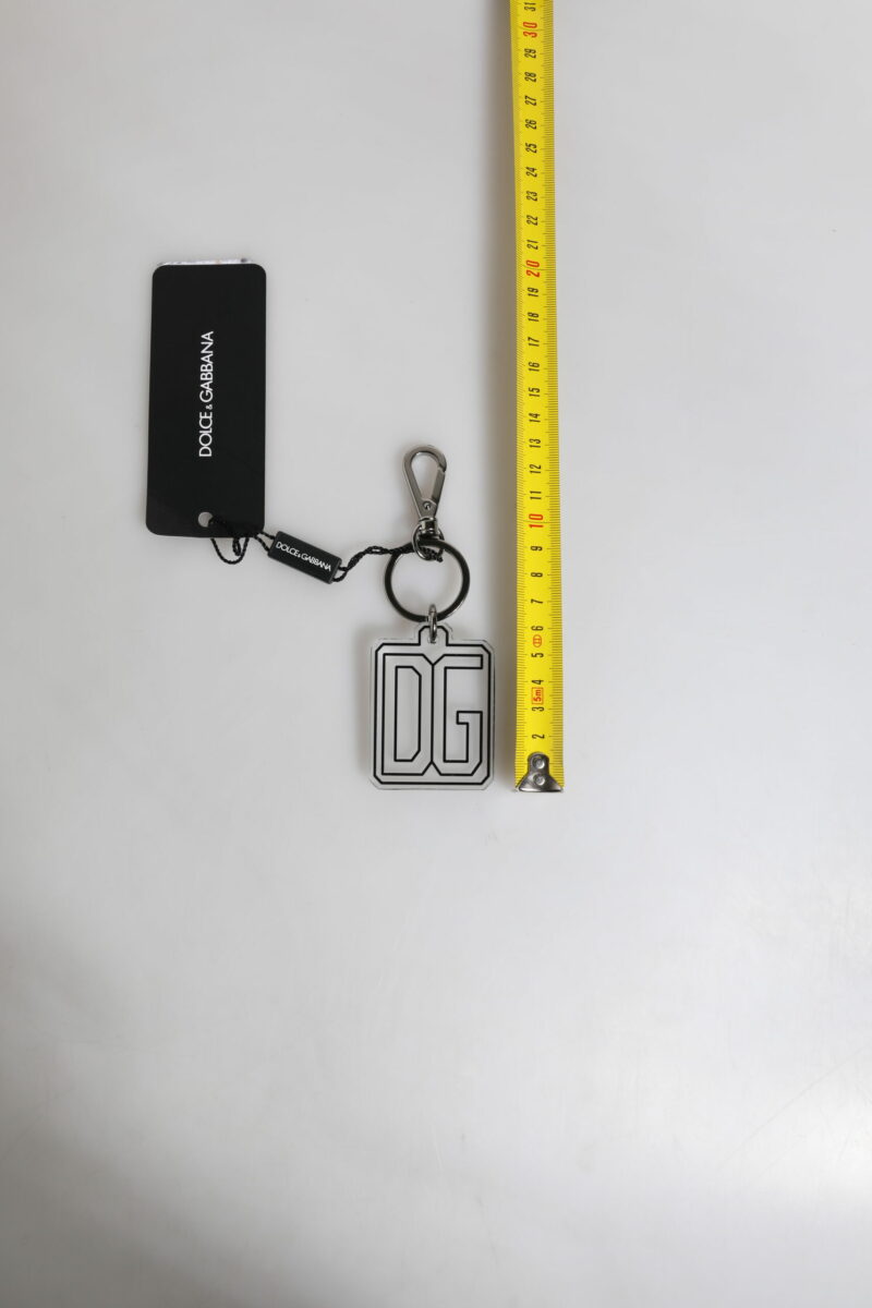 Dolce & Gabbana Gray Black DG Rubber Logo Silver Men's Keychain Keyring - Image 5