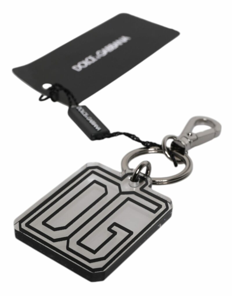 Dolce & Gabbana Gray Black DG Rubber Logo Silver Men's Keychain Keyring - Image 3