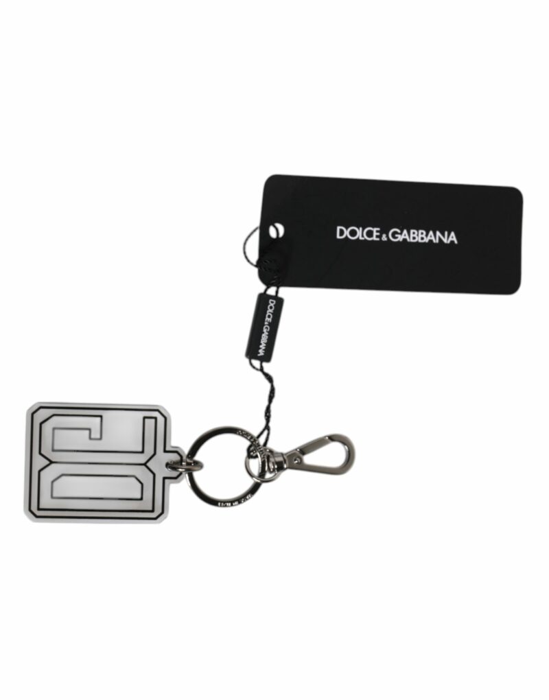 Dolce & Gabbana Gray Black DG Rubber Logo Silver Men's Keychain Keyring - Image 4