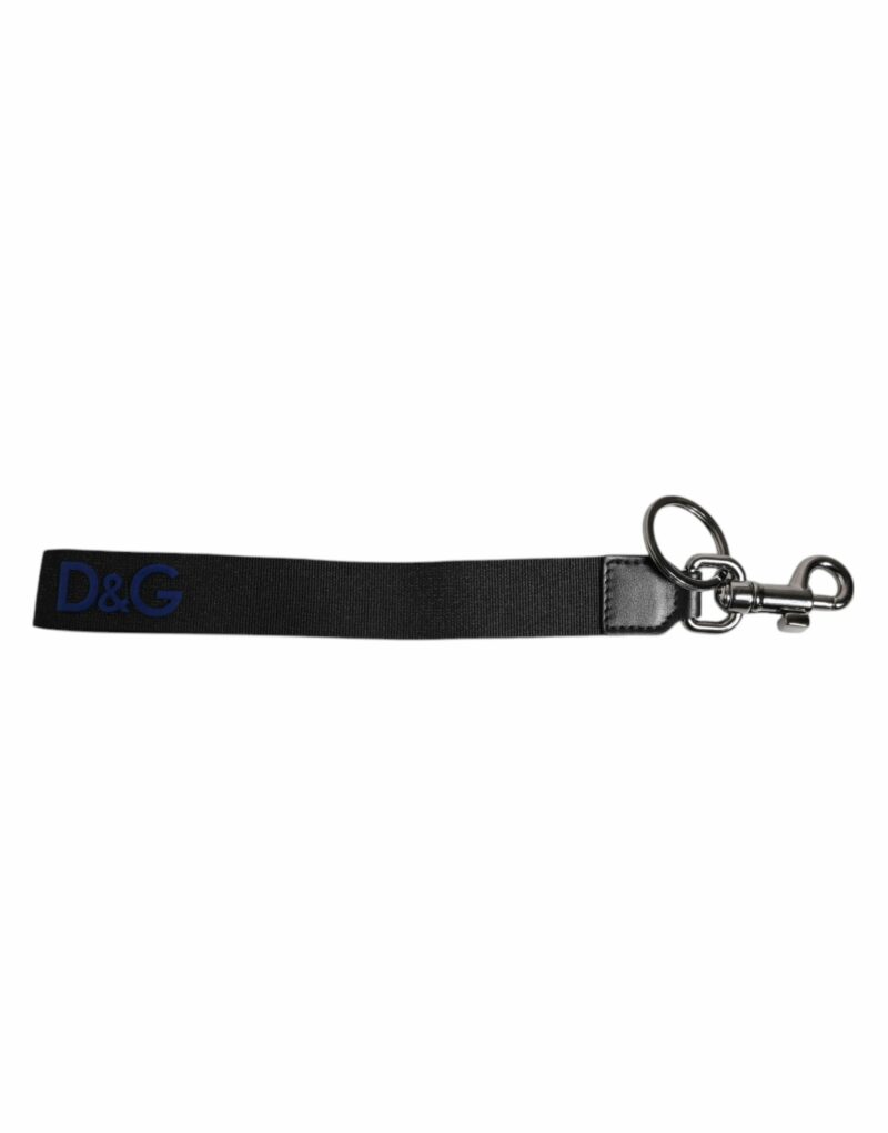 Dolce & Gabbana Black Logo Nylon Silver Brass Men Holder Keychain Keyring - Image 2