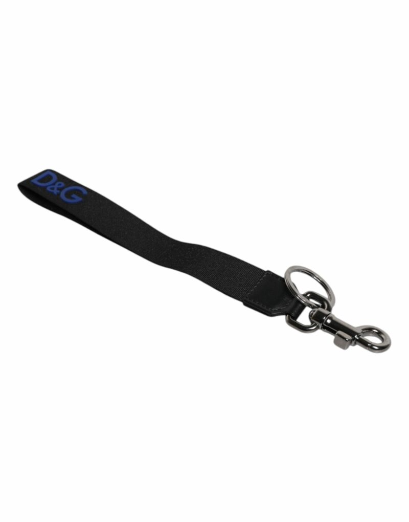 Dolce & Gabbana Black Logo Nylon Silver Brass Men Holder Keychain Keyring - Image 3