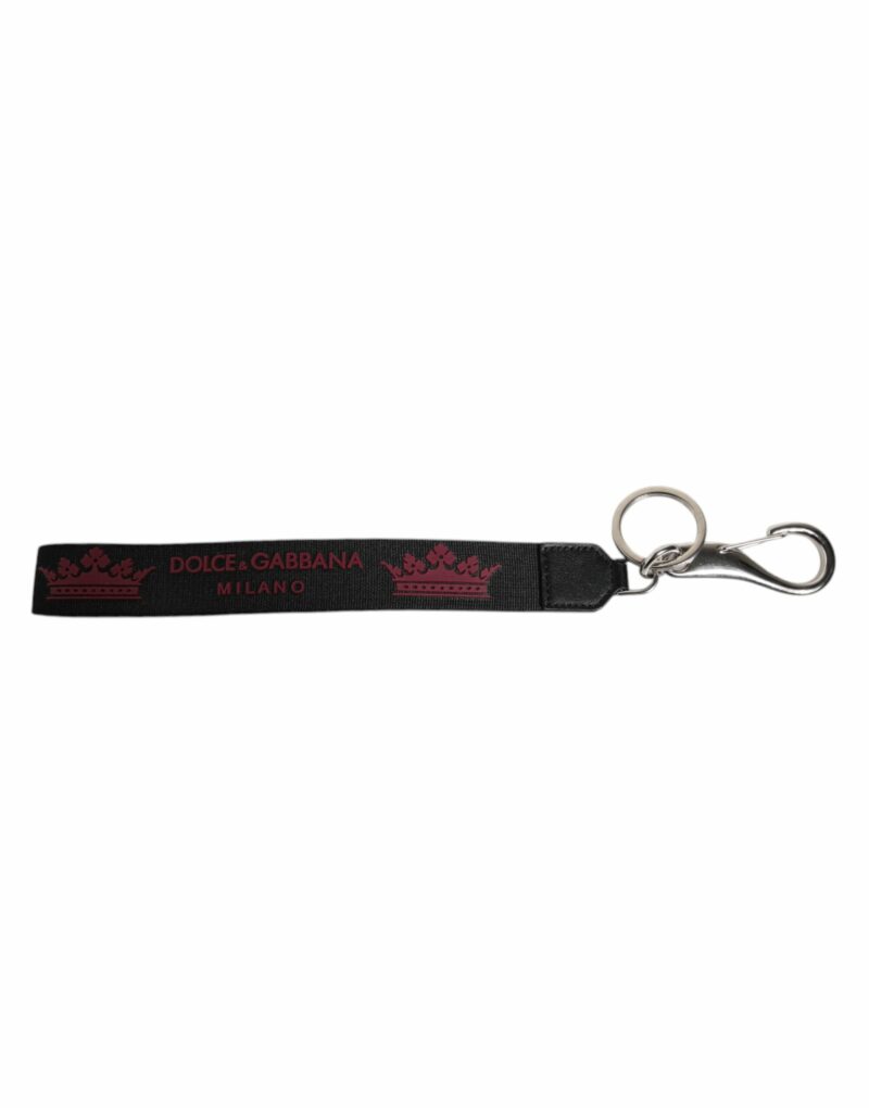 Dolce & Gabbana Black Nylon Logo DG Crown Men's Holder Keychain Keyring - Image 2