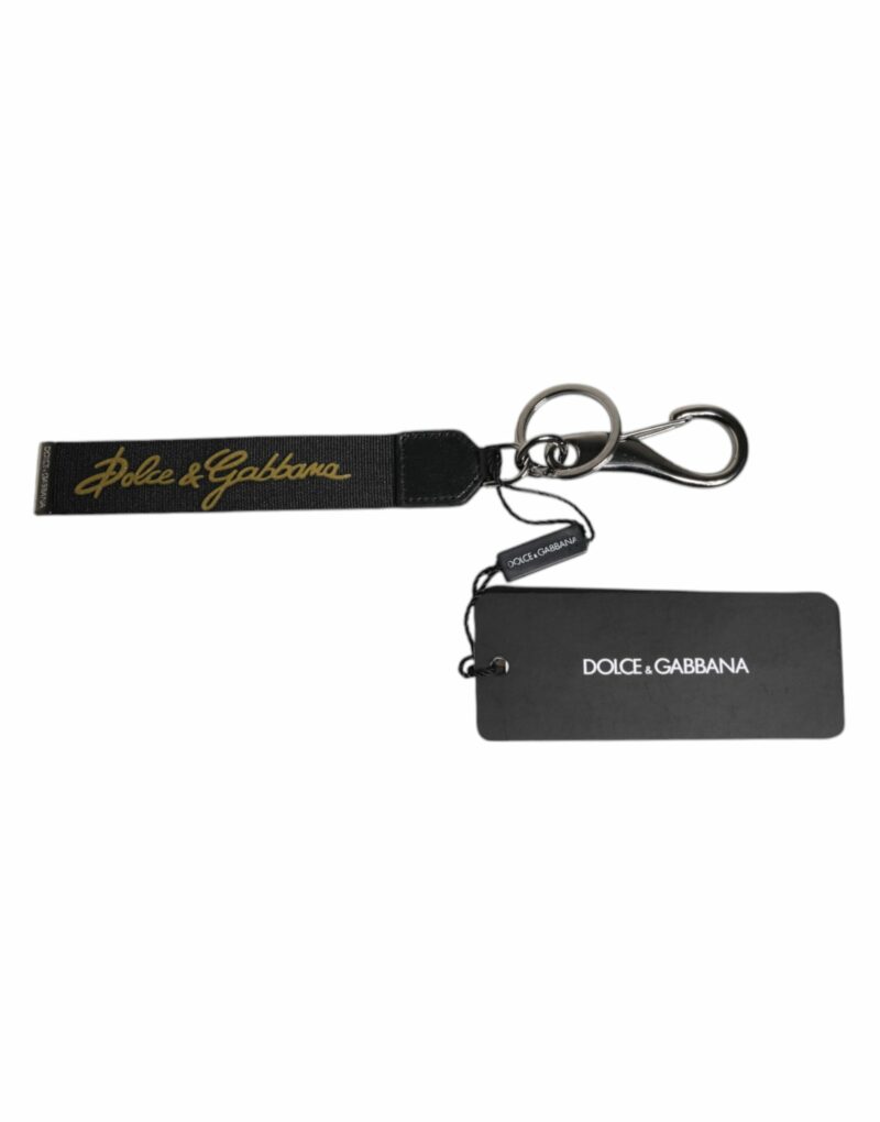 Dolce & Gabbana Black Logo Nylon Silver Brass Men Holder Keychain Keyring - Image 2