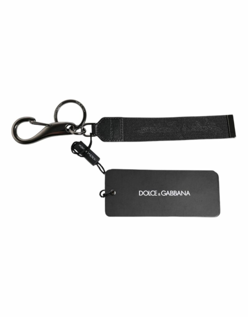 Dolce & Gabbana Black Logo Nylon Silver Brass Men Holder Keychain Keyring - Image 4