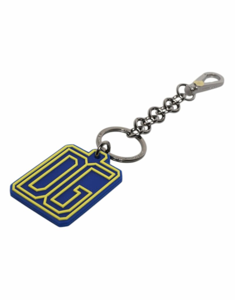 Dolce & Gabbana Blue Yellow DG Rubber Logo Silver Men's Keychain Keyring - Image 4