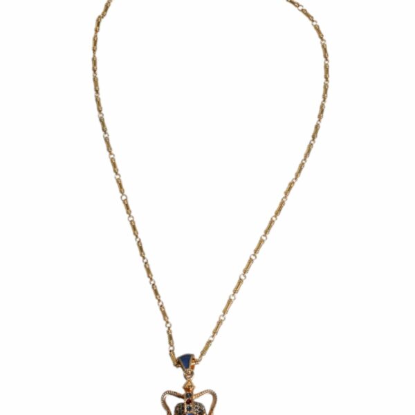 Dolce & Gabbana Gold Tone Chain Brass Crystal Crown Pendant Necklace
