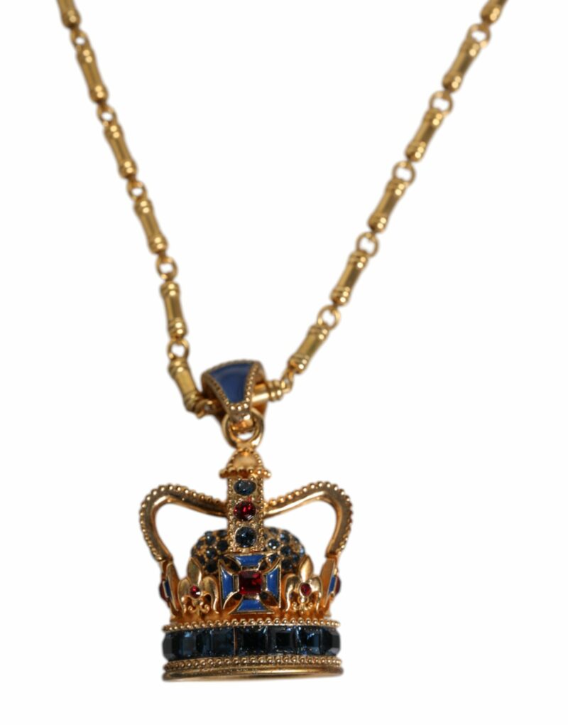 Dolce & Gabbana Gold Tone Chain Brass Crystal Crown Pendant Necklace - Image 3