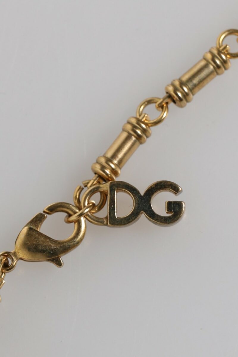 Dolce & Gabbana Gold Tone Chain Brass Crystal Crown Pendant Necklace - Image 6