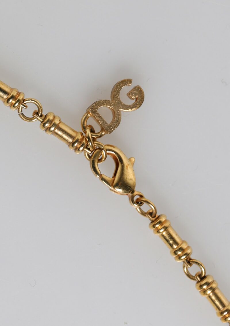 Dolce & Gabbana Gold Brass Chain Religious Crystal Cross Pendant Necklace - Image 4