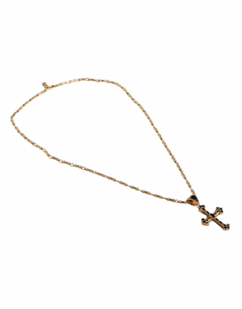 Dolce & Gabbana Gold Brass Chain Religious Crystal Cross Pendant Necklace - Image 5