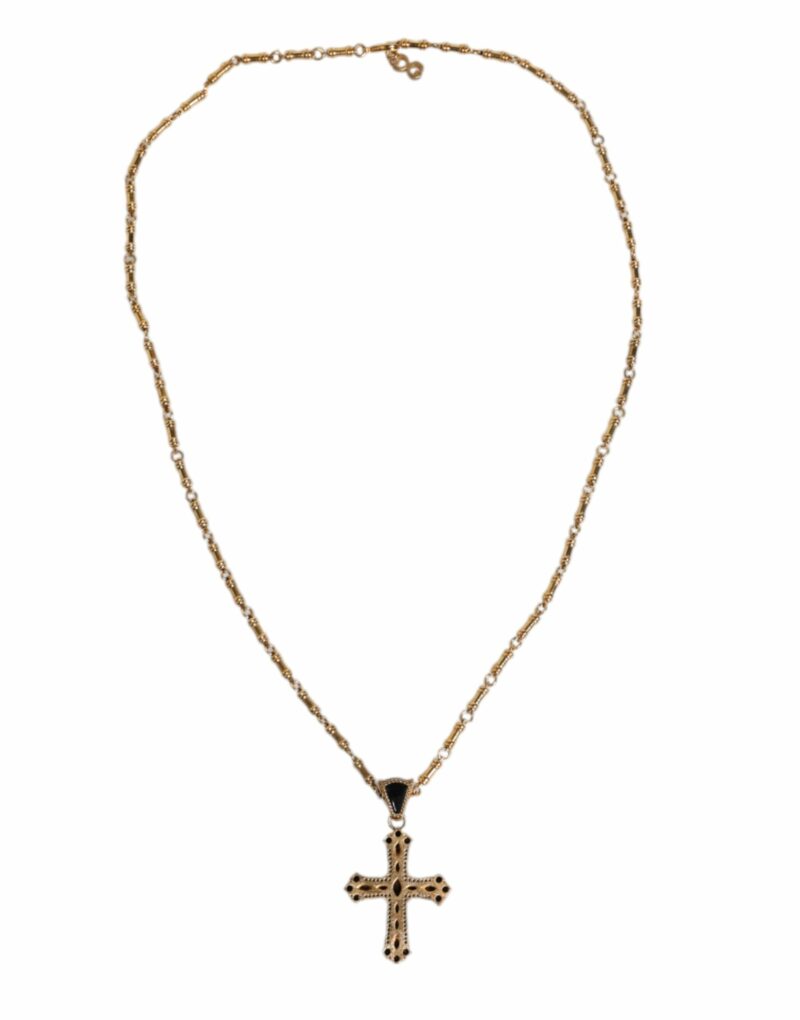 Dolce & Gabbana Gold Brass Chain Religious Crystal Cross Pendant Necklace - Image 7