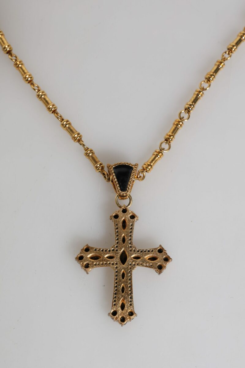 Dolce & Gabbana Gold Brass Chain Religious Crystal Cross Pendant Necklace - Image 8