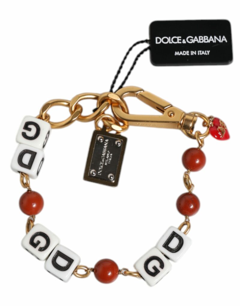 Dolce & Gabbana Multicolor Gold Tone Brass Chain DG Logo Dice Bracelet - Image 6