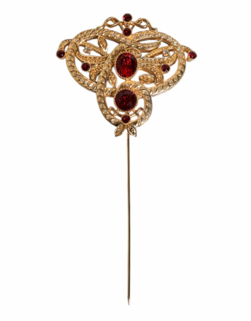 Dolce & Gabbana Gold Tone Red Crystal Embellish 925 Sterling Silver Pin - Image 2