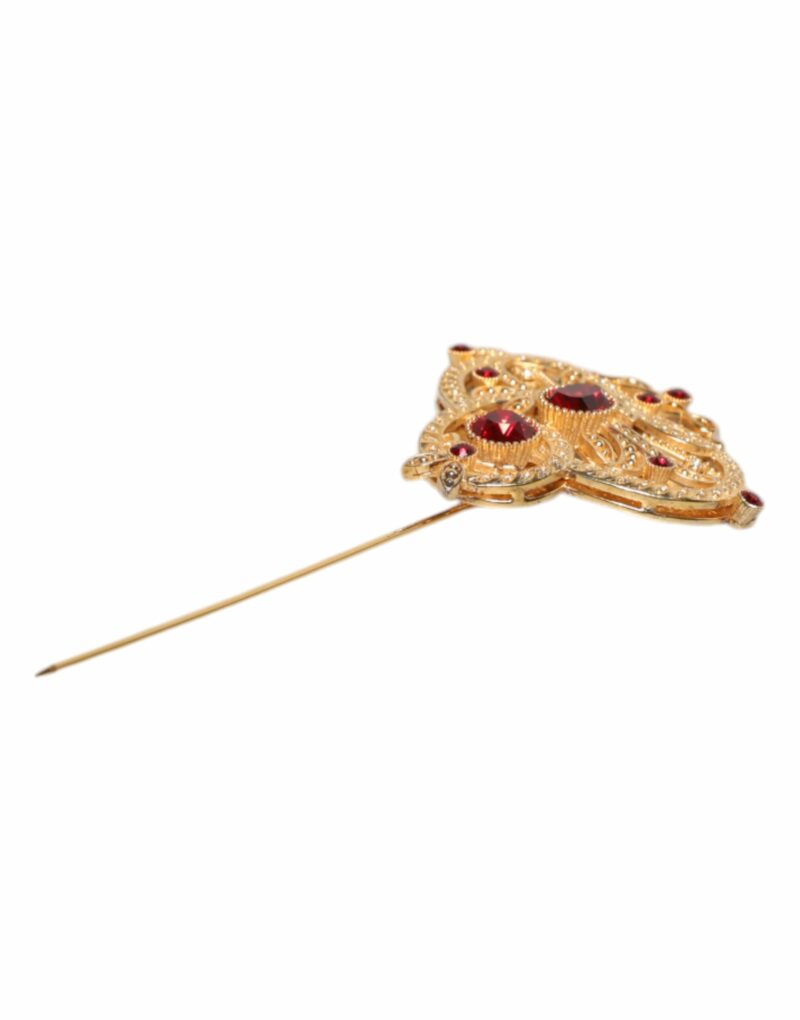 Dolce & Gabbana Gold Tone Red Crystal Embellish 925 Sterling Silver Pin - Image 3