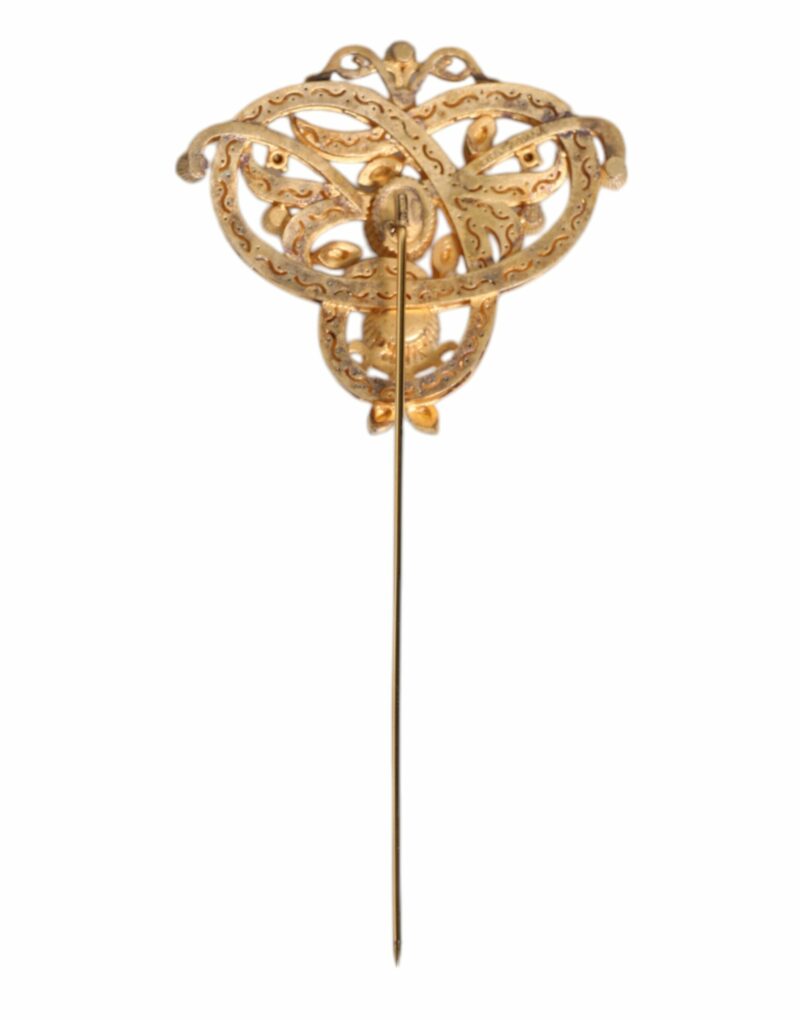 Dolce & Gabbana Gold Tone Red Crystal Embellish 925 Sterling Silver Pin - Image 4