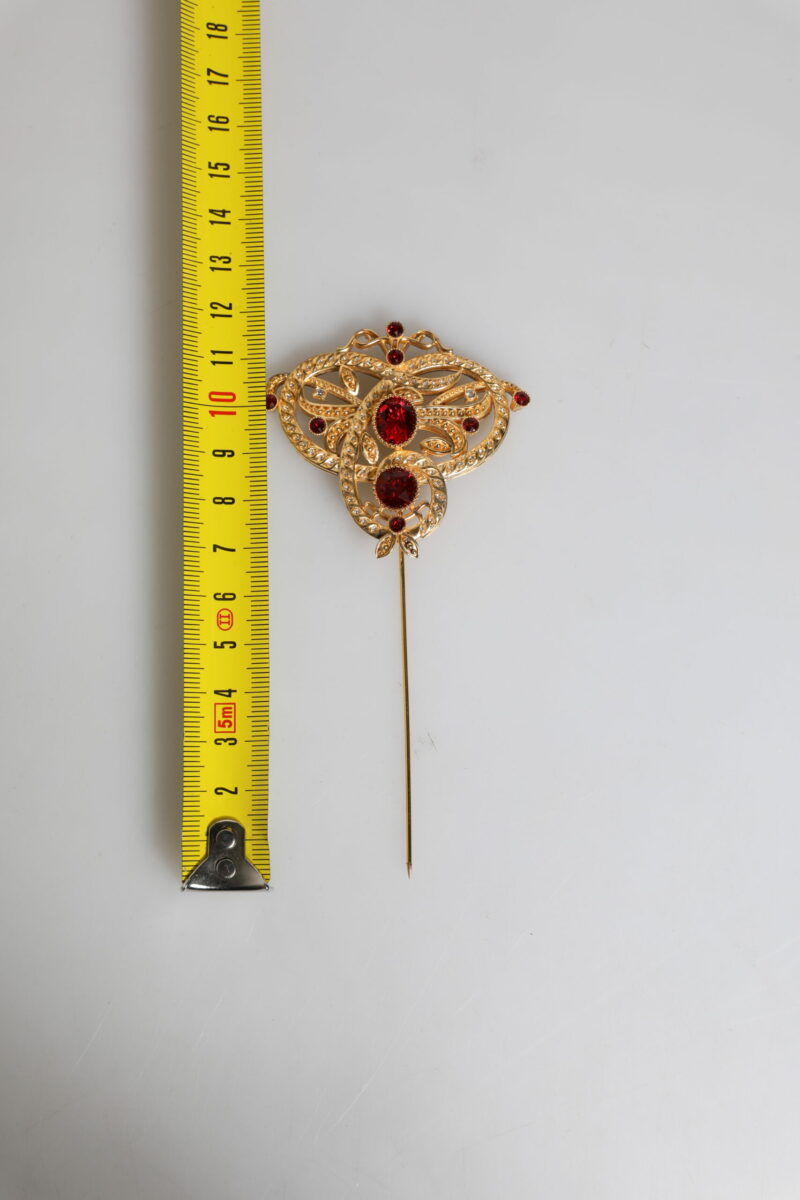 Dolce & Gabbana Gold Tone Red Crystal Embellish 925 Sterling Silver Pin - Image 7