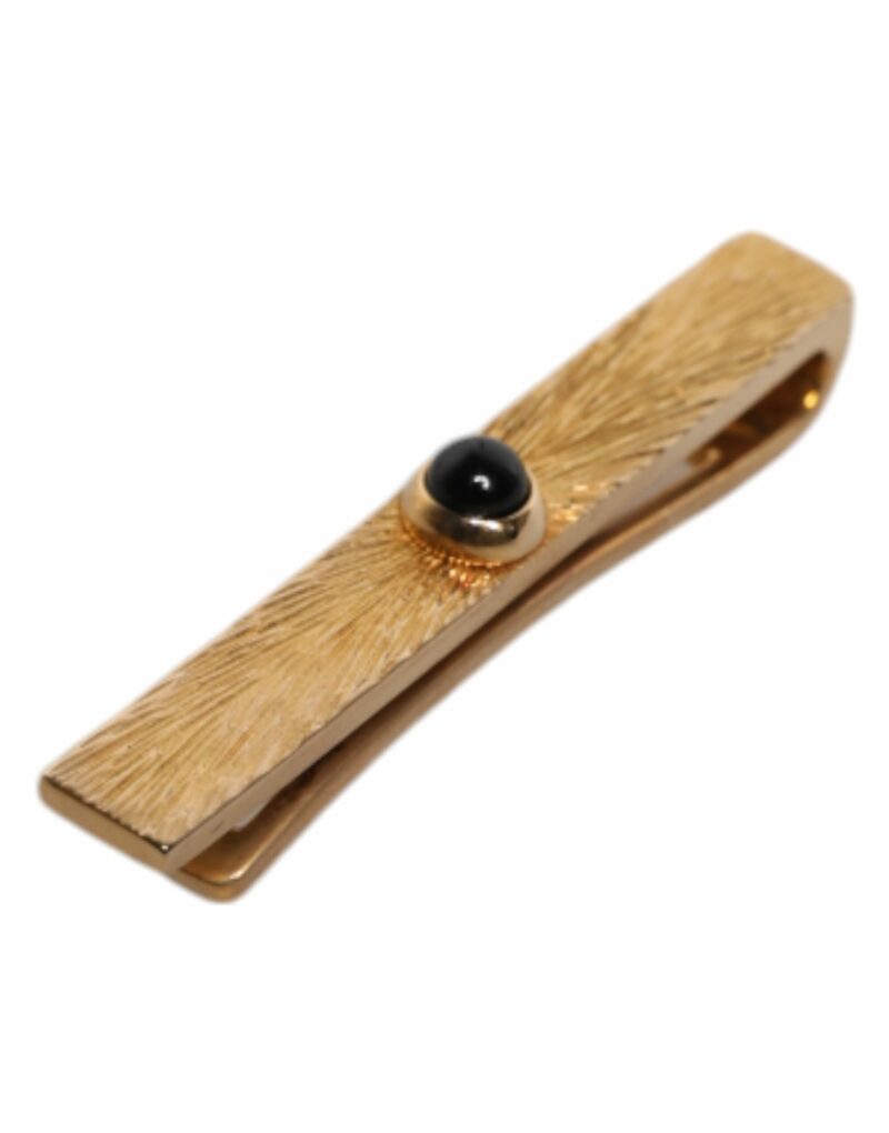 Dolce & Gabbana Black Sapphire Gold Tone Brass Tie Clip Bar - Image 3