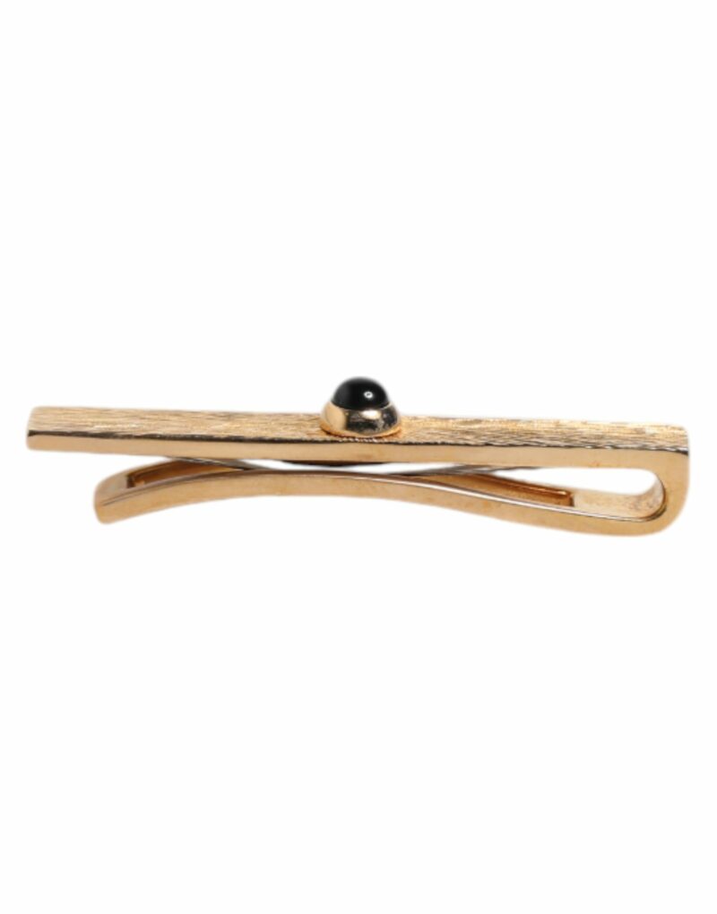 Dolce & Gabbana Black Sapphire Gold Tone Brass Tie Clip Bar - Image 4