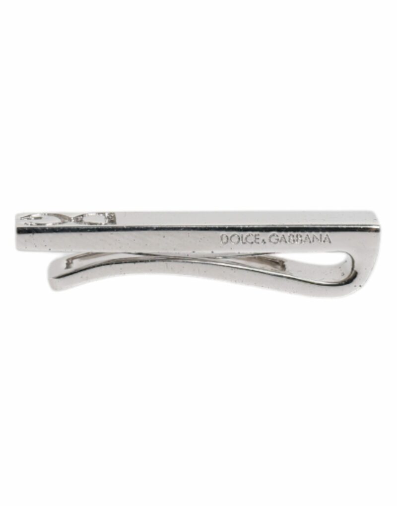 Dolce & Gabbana Silver Tone Brass Logo Branded Tie Clip Bar - Image 4