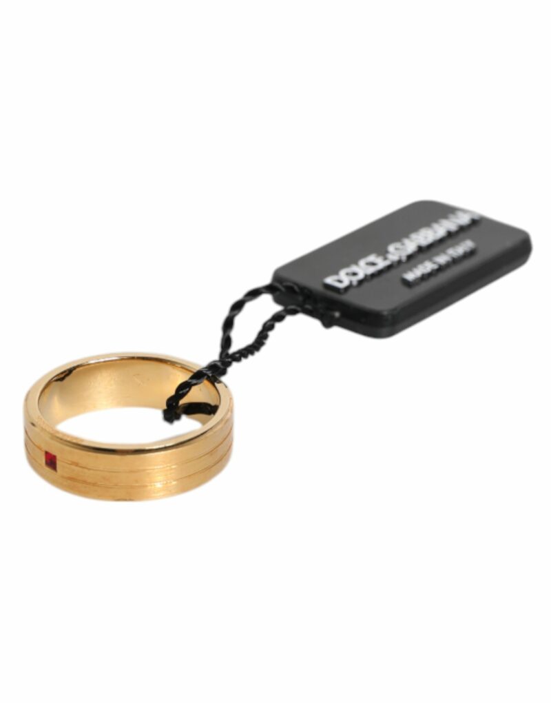 Dolce & Gabbana Gold Tone Brass Red Crystal DG Logo Ring - Image 3