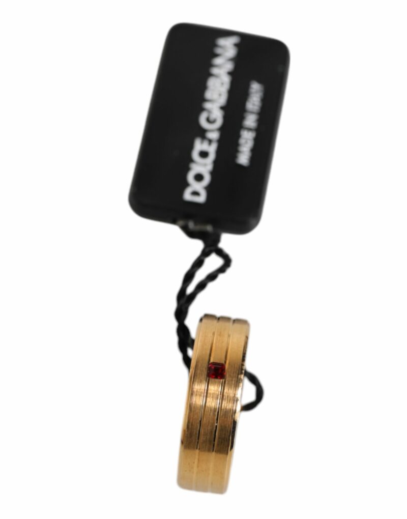 Dolce & Gabbana Gold Tone Brass Red Crystal DG Logo Ring - Image 6