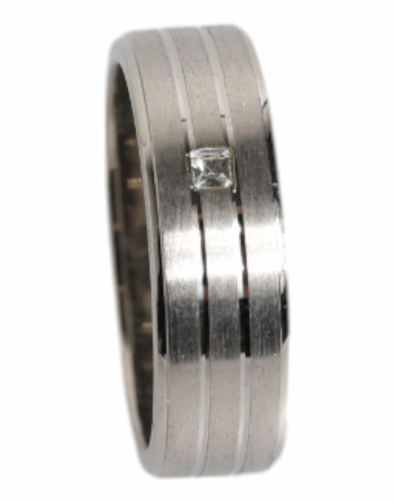 Dolce & Gabbana Silver Tone Brass Clear Crystal DG Logo Ring - Image 6