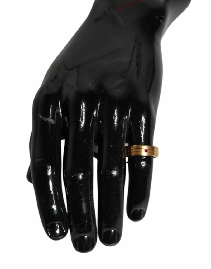 Dolce & Gabbana Gold Tone Brass Red Crystal DG Logo Ring - Image 8