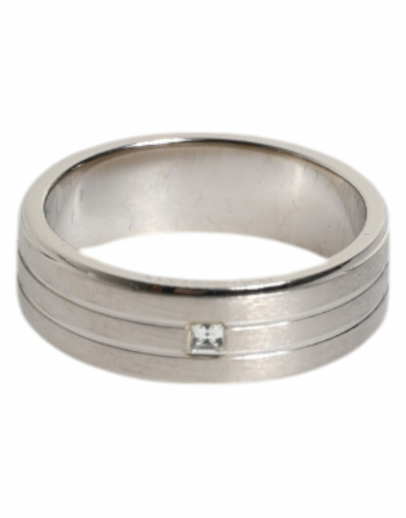 Dolce & Gabbana Silver Tone Brass Clear Crystal DG Logo Ring - Image 2