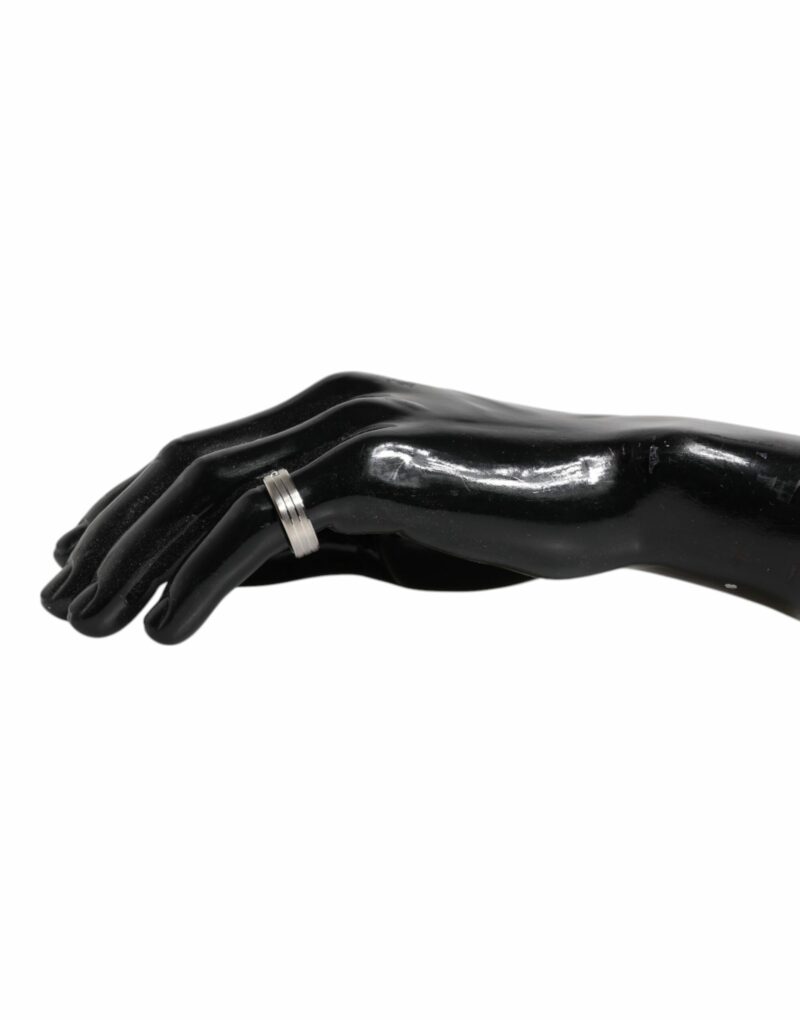 Dolce & Gabbana Silver Tone Brass Clear Crystal DG Logo Ring - Image 7