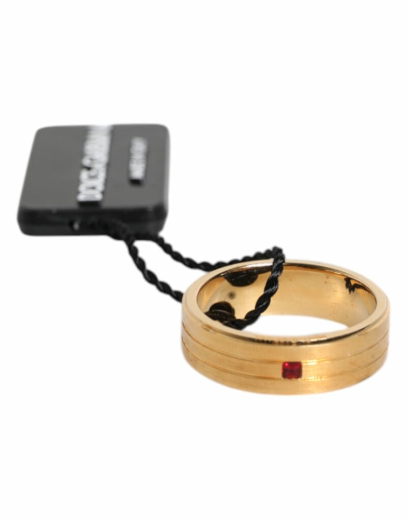 Dolce & Gabbana Gold Tone Brass Red Crystal DG Logo Ring - Image 2